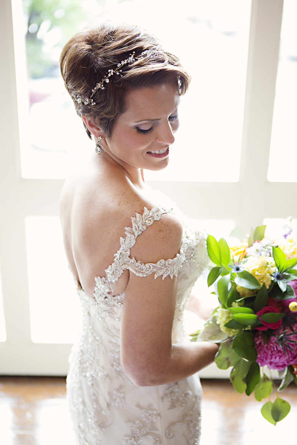 Crystal and lace bridal gown