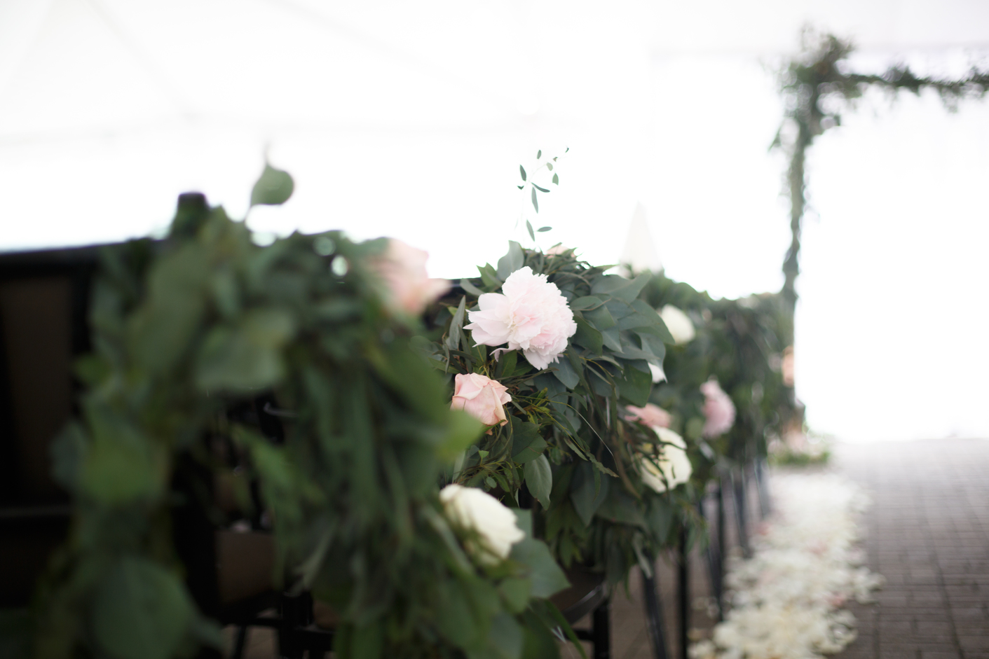 Wedding aisle decor, greenery with floral