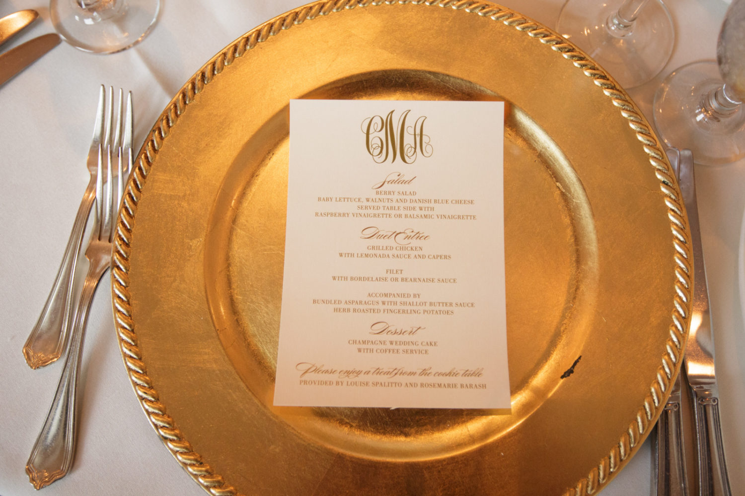 Formal gold wedding menu