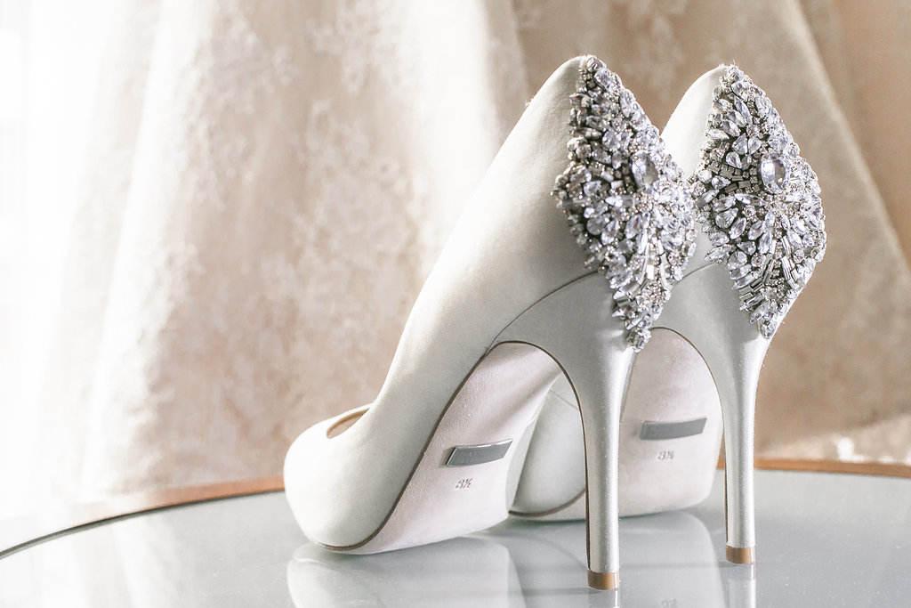 embellished white wedding shoes