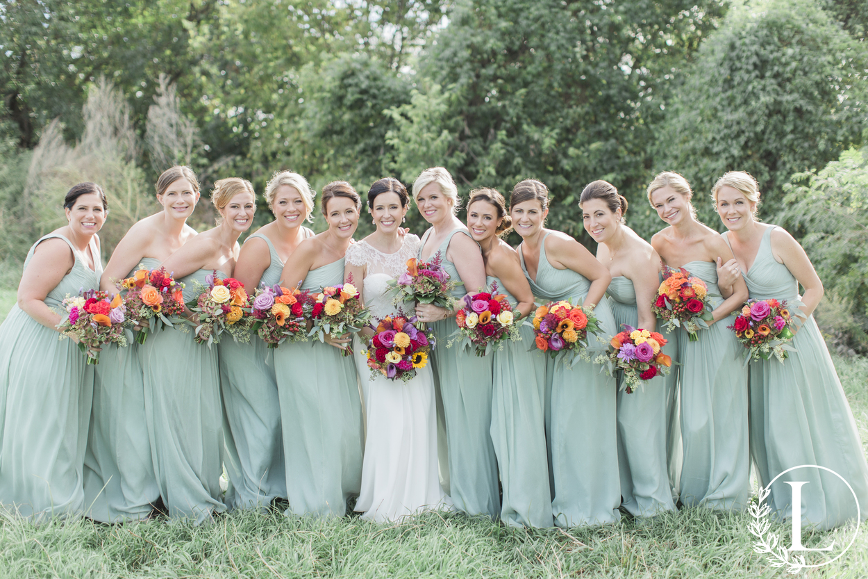 seafoam green mixed bridesmaids gowns